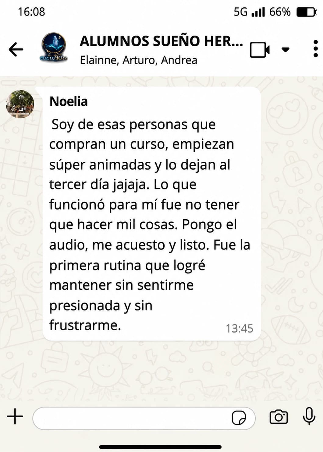 Testimonio de Noelia: mantuvo una rutina sin esfuerzo